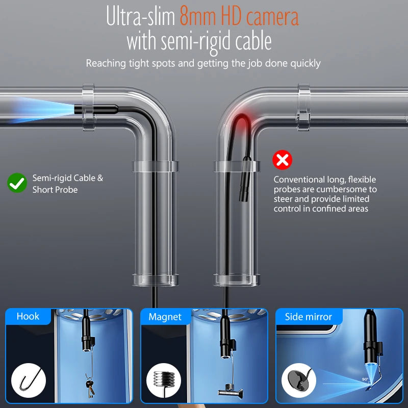 Semi-rigid cable going into a pipe