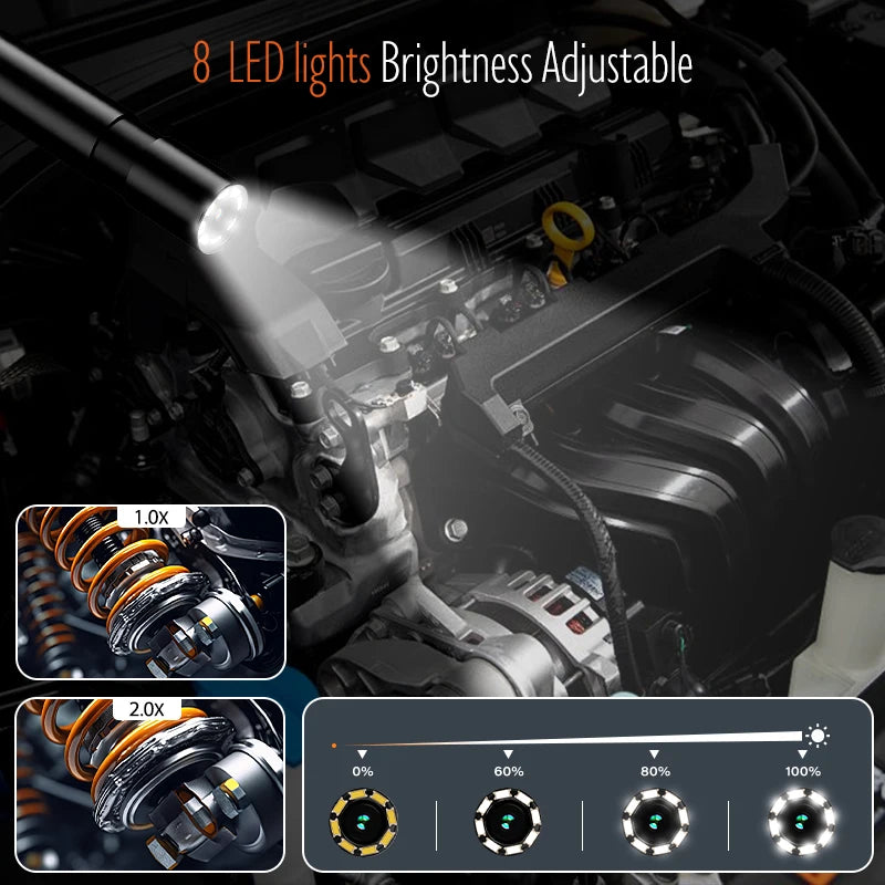 Dark engine bay lit by the camera LEDs